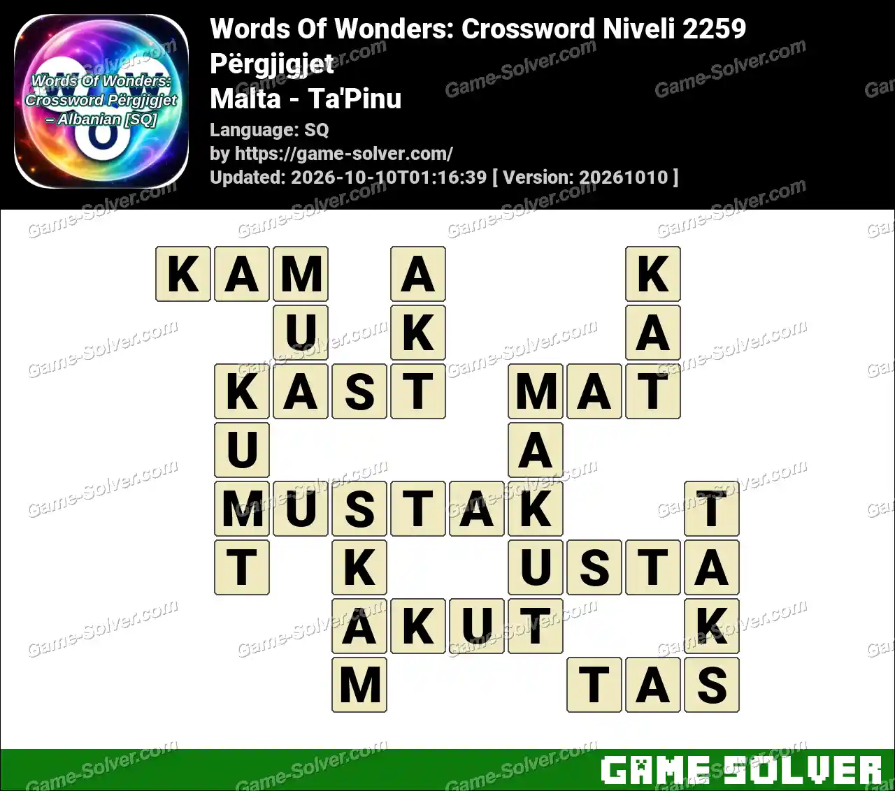 Words Of Wonders: Crossword Niveli 2259 Përgjigjet – Malta – Ta’Pinu